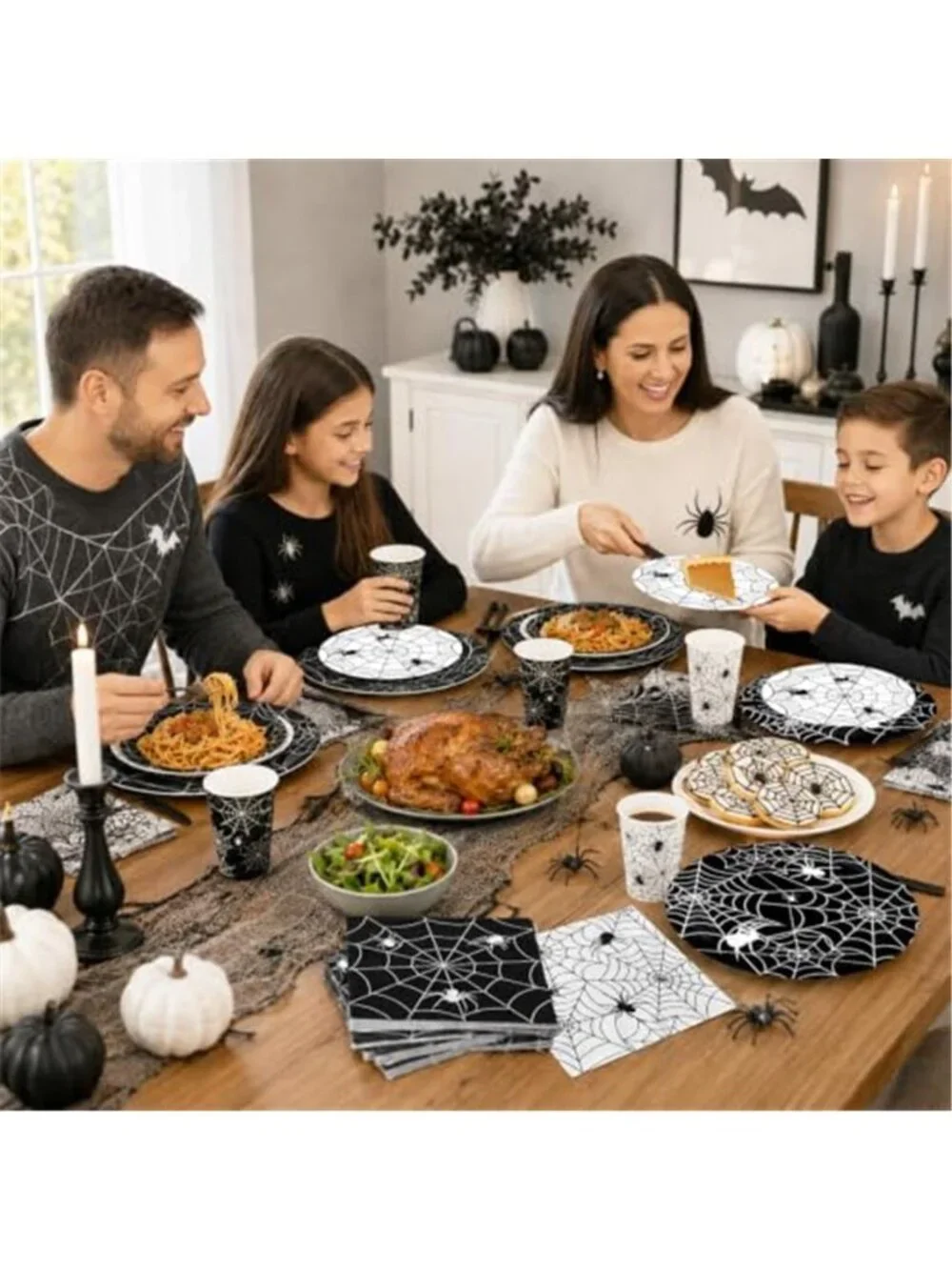 144 Pcs Halloween Plates and Napkins Set, Spider Web Tableware, Serves 24